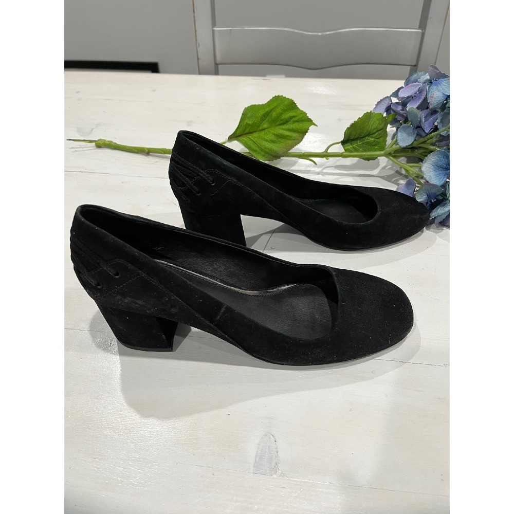 Elie Tahari Suede Block Heel Pumps‎ Comfortable Slip On Shoes Black 38.5 - Picture 3 of 8